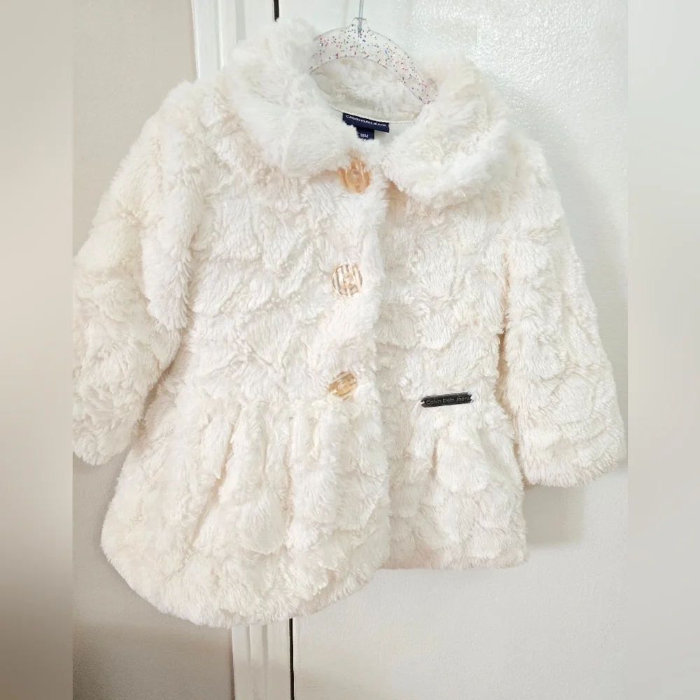 Calvin Klein Jeans White Pea Coat Plush Faux Fur